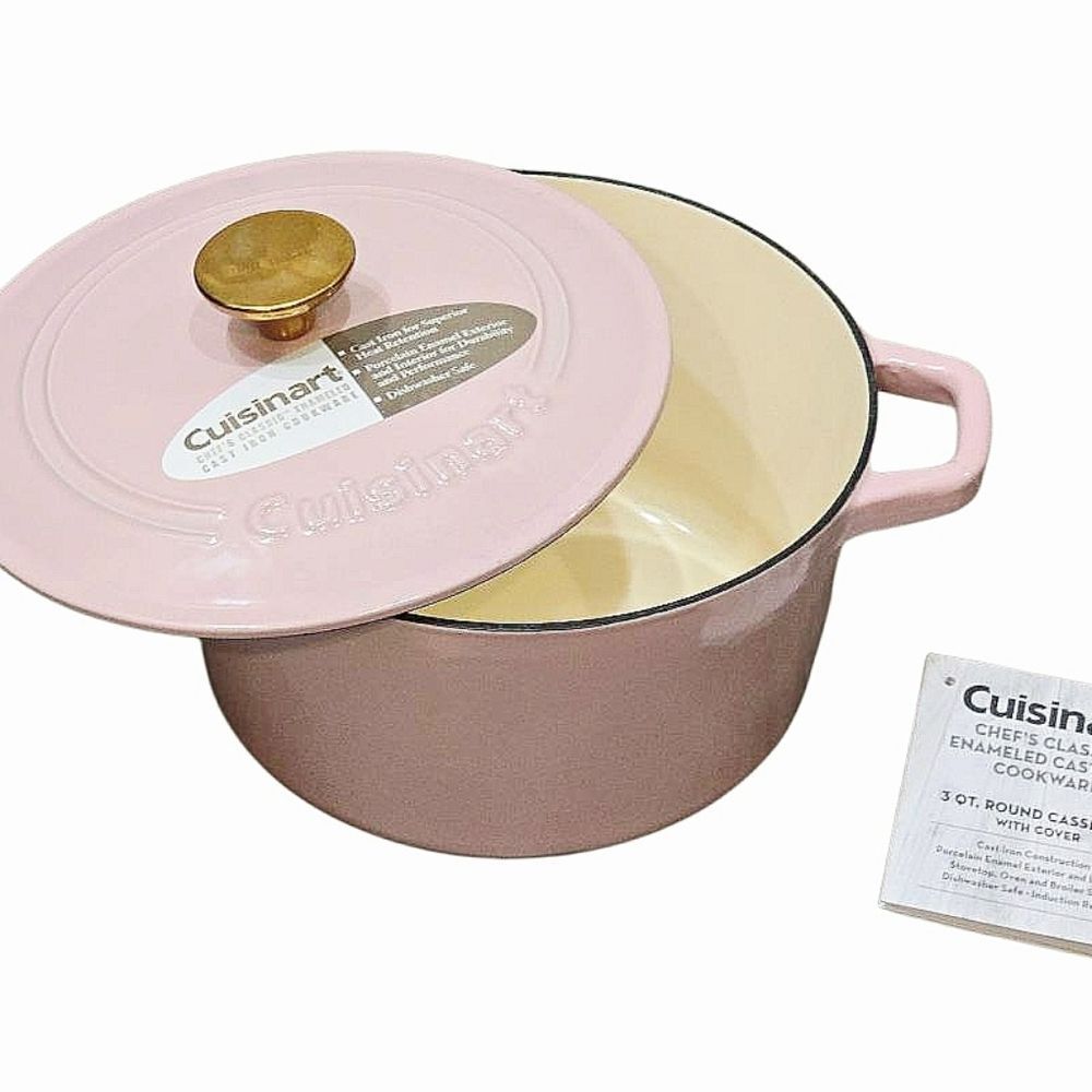 Cuisinart Chef's Classic Enameles Cast Iron 3QT Cookware w/Cover- Pink